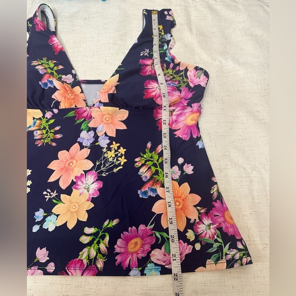 Blue Ruched Floral Blouse Swimwear 🌴☀️ - Picture 9 of 14
